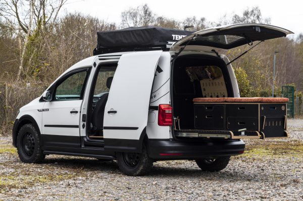 VW Caddy TRX 002 Adventure NS Rear Angle View With Slide Out